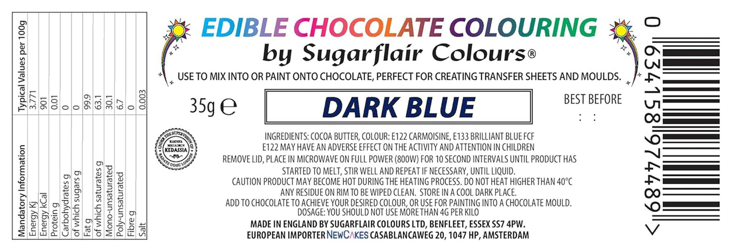 Barwnik spożywczy Sugarflair Chocolate Barwnik spożywczy do czekolady, granatowy - Kolorowe masło kakaowe, Barwnik czekoladowy do barwienia czekolady, Pralina - 35g