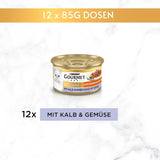 Gourmet Gold Delikatne kąski w sosie warzywnym Mokra karma dla kotów z cielęciną i warzywami, 12 sztuk (12 x 85 g)