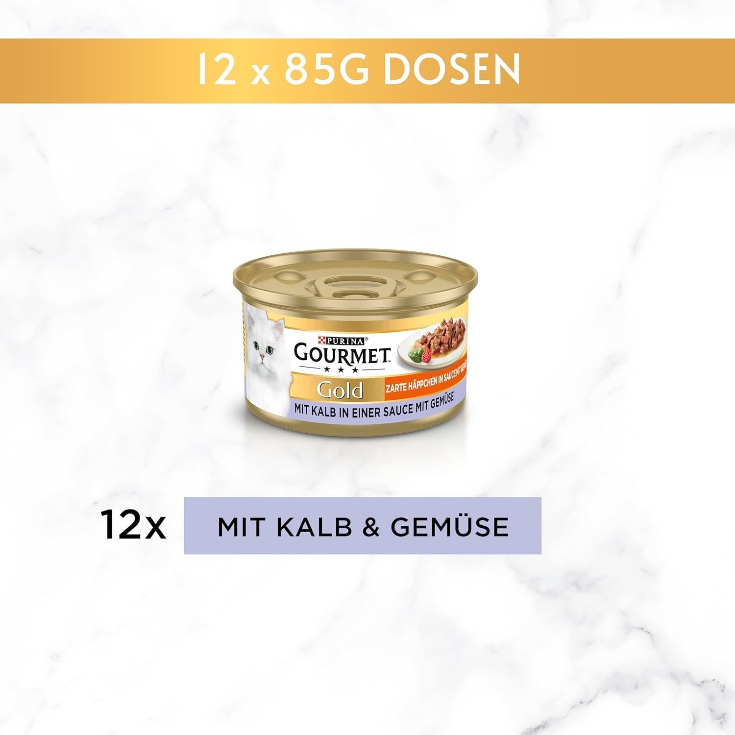 Gourmet Gold Delikatne kąski w sosie warzywnym Mokra karma dla kotów z cielęciną i warzywami, 12 sztuk (12 x 85 g)