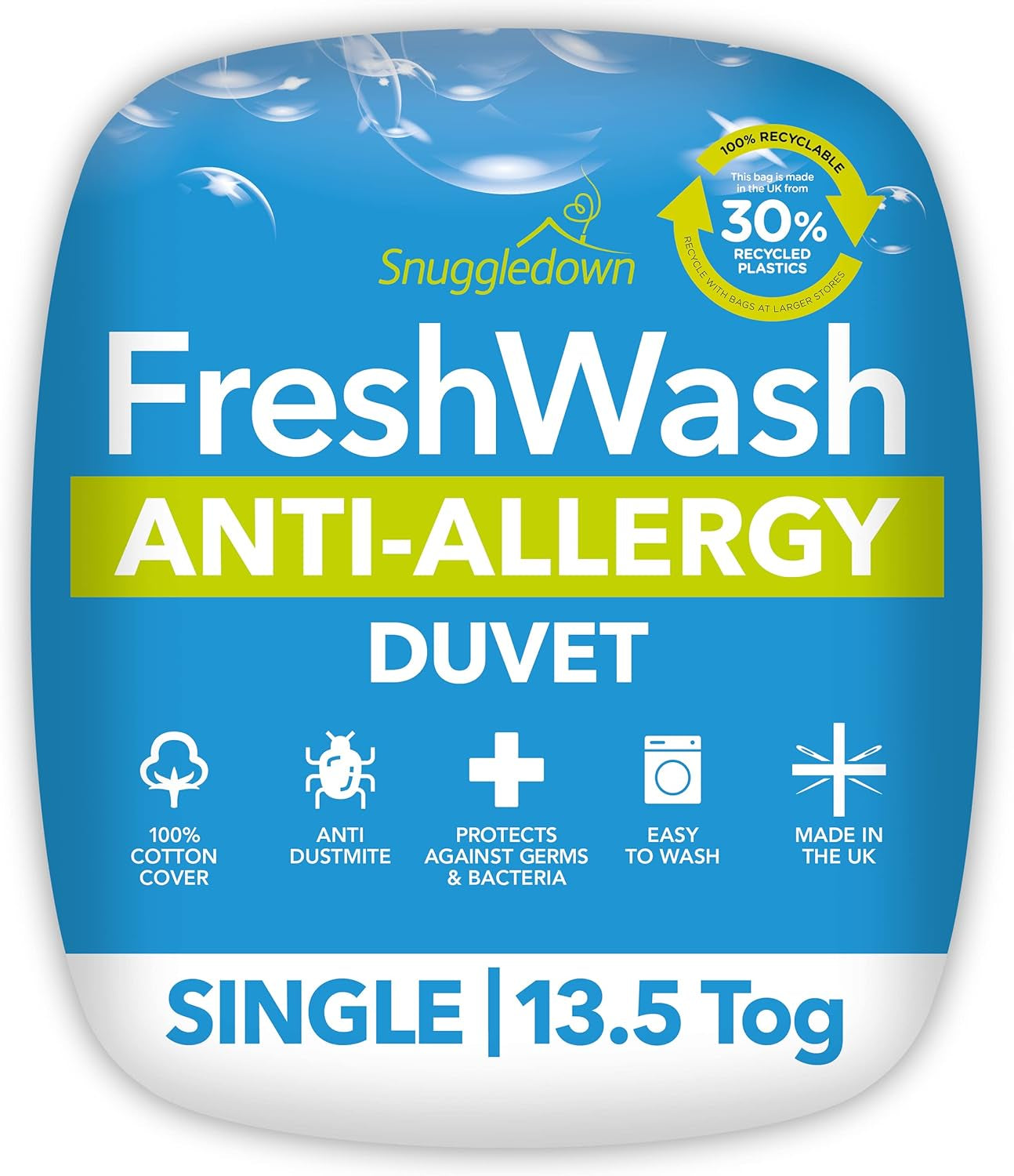 Pocieszyciel Snuggledown Freshwash dla alergików, ciepły zimowy, bawełniany, biały, łóżko pojedyncze Naty Shop Kołdry podwójne 13,5 tog