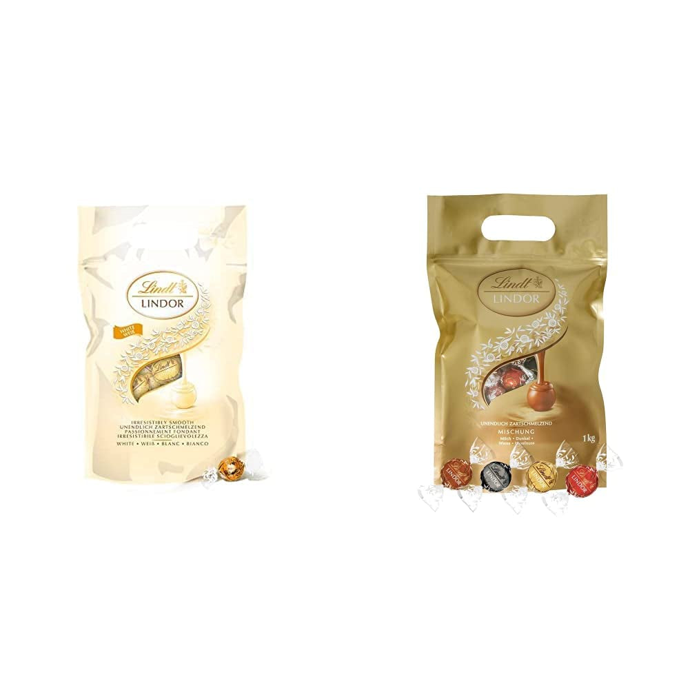 Kulki z białej czekolady LINDOR 1 kg i LINDOR | 1 kg zamykana torebka | ok. 80 kulek z mlecznej czekolady z nadzieniem miętowym | Opakowanie zbiorcze, prezent pralinowy, prezent czekoladowy