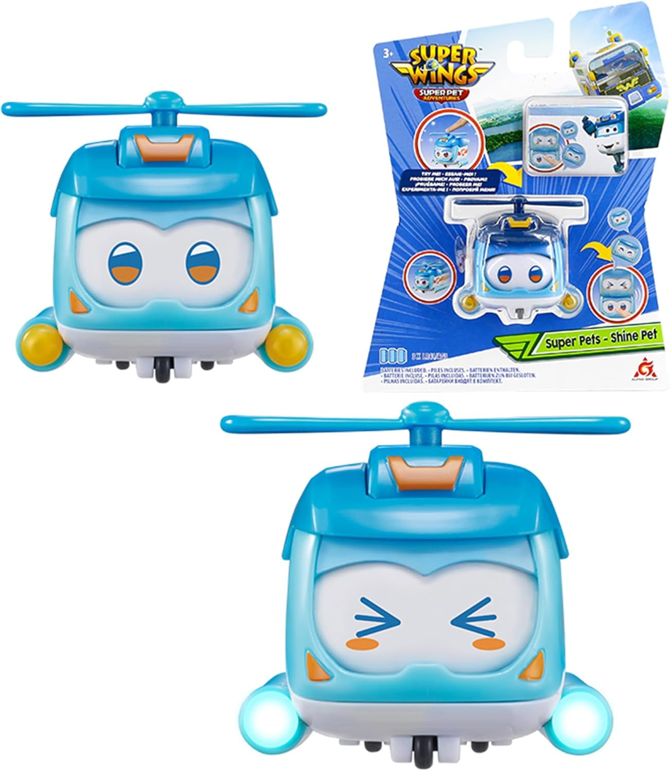 Super Wings Super Zwierzęta 4 szt. Shine, Golden Boy, Jerome, Ellie Przełączany wyraz twarzy Efekt błyskawicy Przenośna zabawka dla 3 4 5 6 7 8 lat Chłopiec Dziewczyna 2 cale Figurki Naty Shop Shine