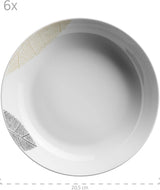MĘSER 931215 Pięknie zdobiony zestaw zastawy stołowej dla 6 osób, łączony serwis 30 sztuk, o kształtach bezramowych, porcelana, biały