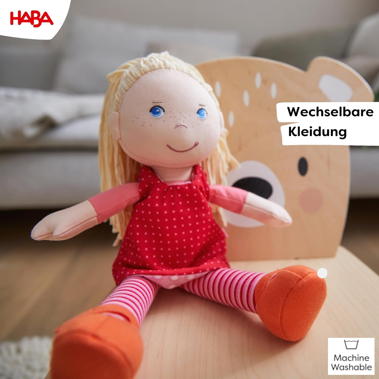 Miękka lalka HABA Annelie - Miękka lalka z ułożonymi włosami - Z wymiennymi ubrankami - Od 18 miesięcy - 30 cm - Można prać - 1302108001