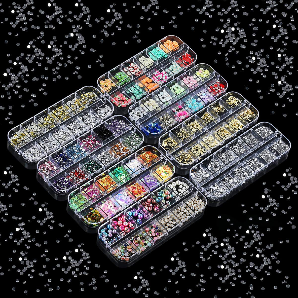8 Boxen Nail Art Strass Kit - Nail Art Gemischt Strass Set, Nagel Kunst Strasssteine ​​​​Gems Perlen Edelsteine ​​​​Bunt Pferdeaugen Strass Für Nageldesign Zubehör Mit 1 Pinzetten Und 1 Strass Picker Für DIY