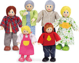 Nagradzany zestaw domków dla lalek Hape Doll Family, unikalne drewniane akcesoria do domku dla lalek, pomysłowa zabawa, 6 członków rodziny lalek, wiek od 3 lat