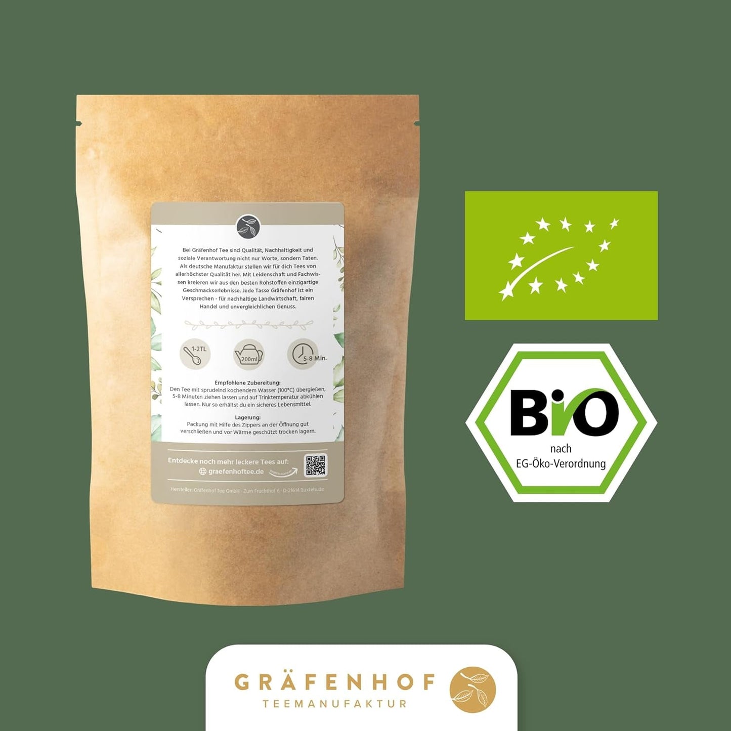 Organiczna herbata Yerba Mate Oryginalna 1 kg sypka herbata Mate o wysokiej zawartości kofeiny Niepalona, ​​suszona na powietrzu Liście mate testowane laboratoryjnie Pakowane w Niemczech Najwyższa jakość Gräfenhof
