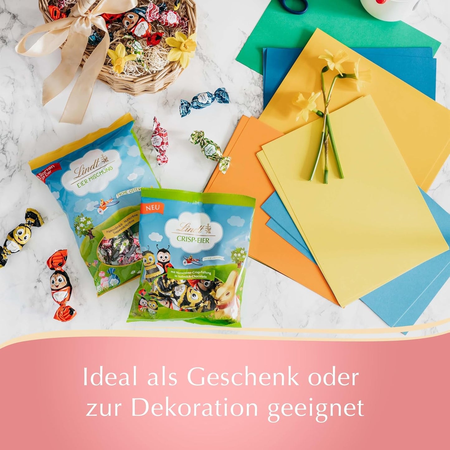 Lindt Mali wielkanocni przyjaciele z czekoladą | 2x100g | 10 zabawnych wielkanocnych przyjaciół Lindta | Delikatny podwójny krem ​​mleczny w alpejskiej czekoladzie mlecznej | Pisanki dla Dzieci | Prezent Czekoladowy
