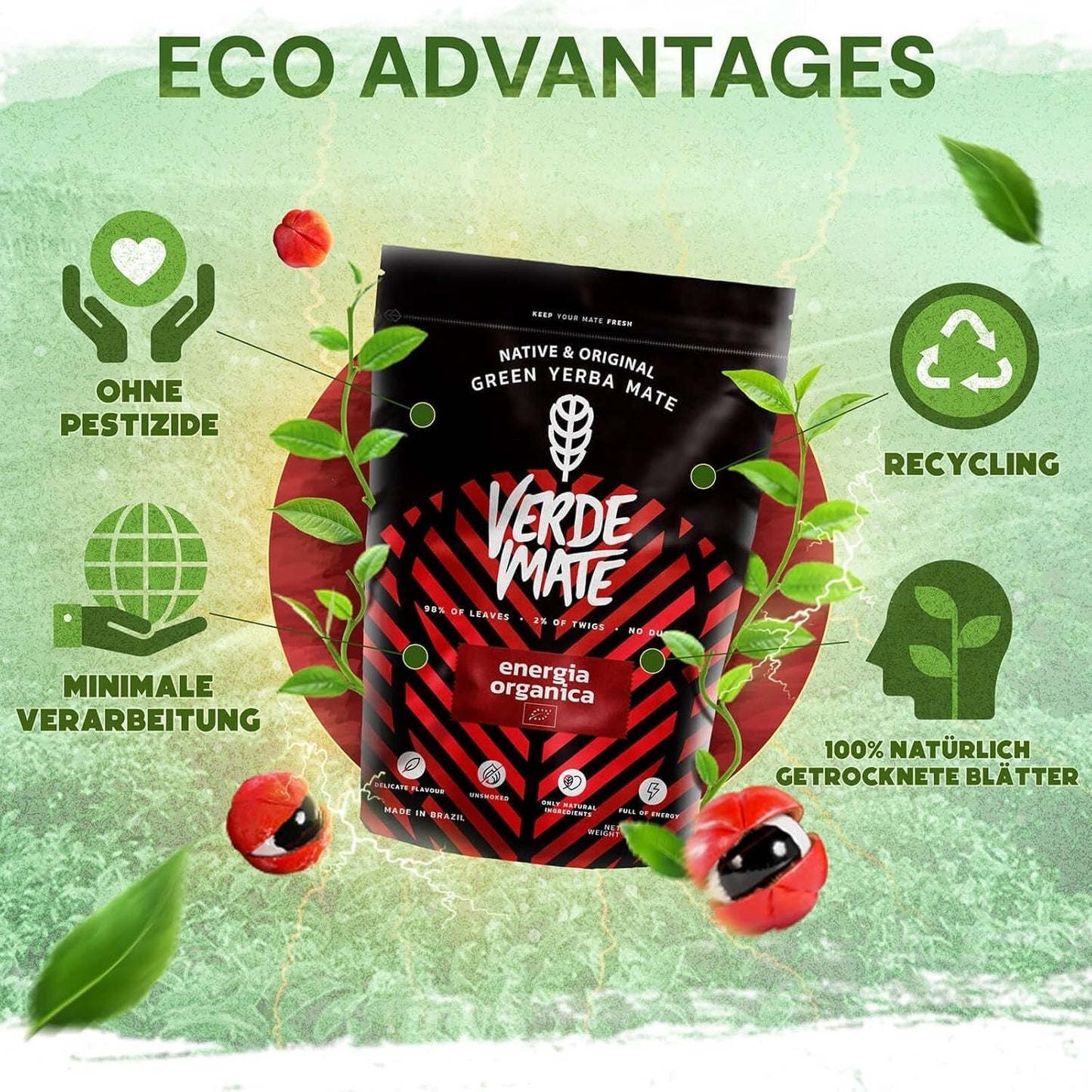 Green Mate Green Organica Energy Guarana 500G | Organiczna herbata Yerba Mate z Brazylii | Naturalna zawartość kofeiny | Organiczna herbata Mate