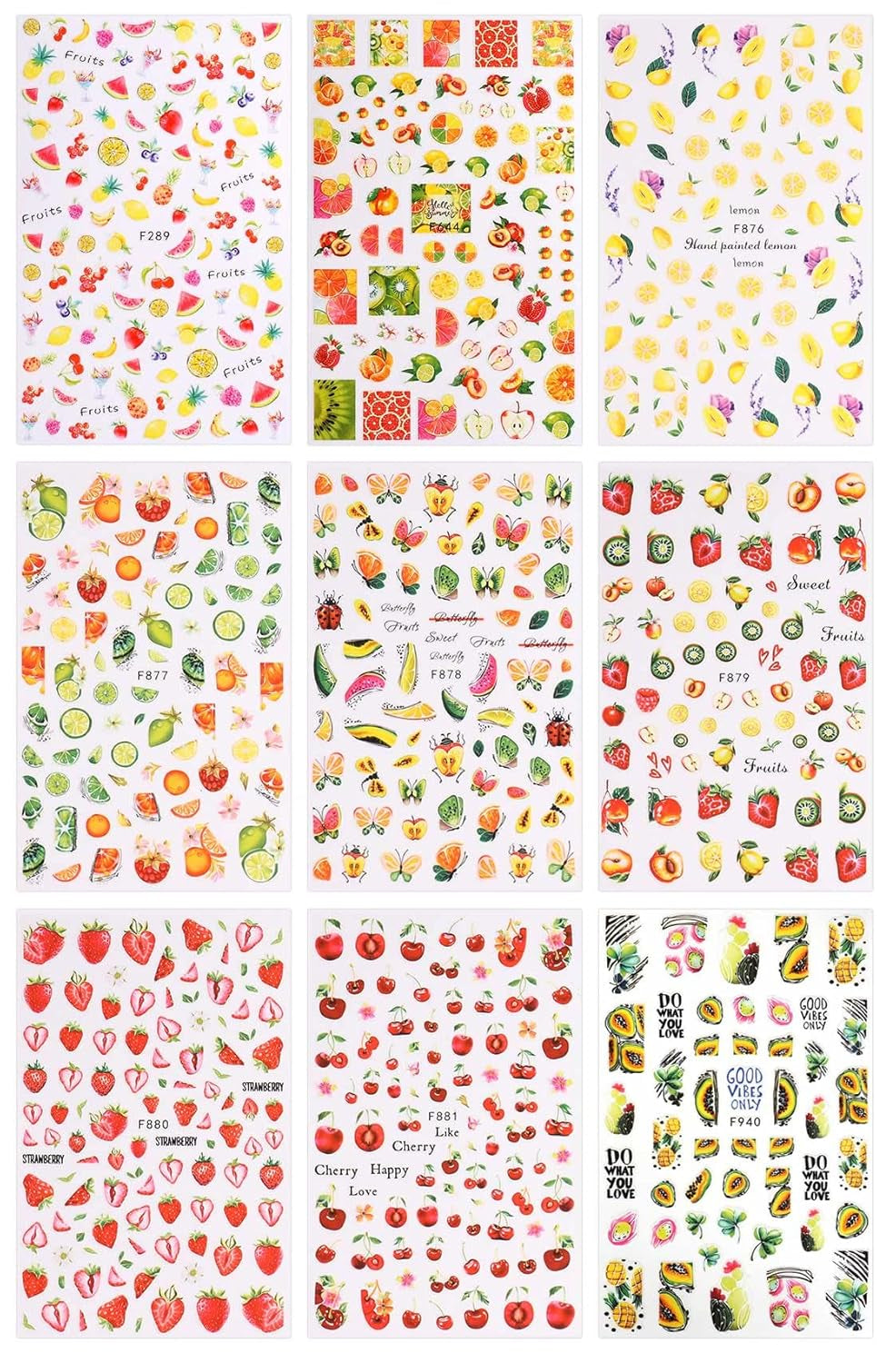 JMEOWIO Nagelsticker Sommer Frucht 9 Blatt Nail Art Naklejka Selbstklebend Nagelaufkleber Zitronen Dekoration Nageldesign Zubehör