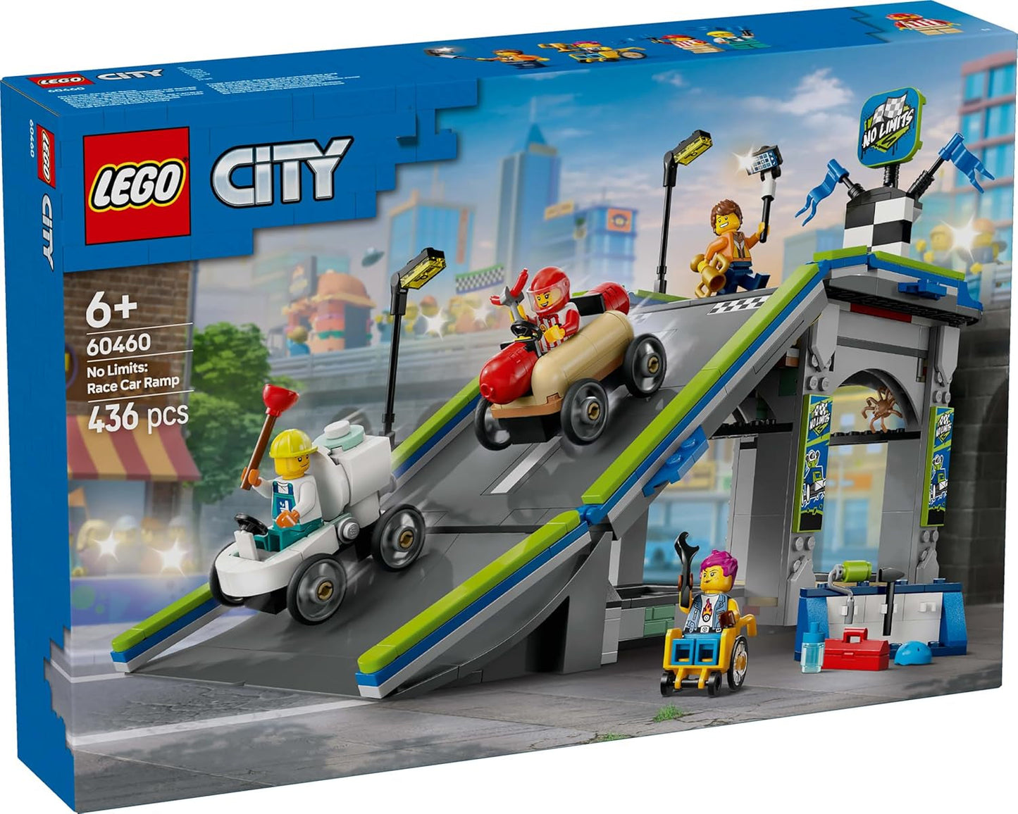 LEGO City No Limits: Wyścig w mydelniczce z rampą - Zabawka konstrukcyjna dla chłopców i dziewcząt od 6 lat - Zestaw z 2 mydelniczkami i 4 minifigurkami kierowców - Pomysł na prezent dla dzieci 60460 Zestawy do budowania Besuche den LEGO-Store