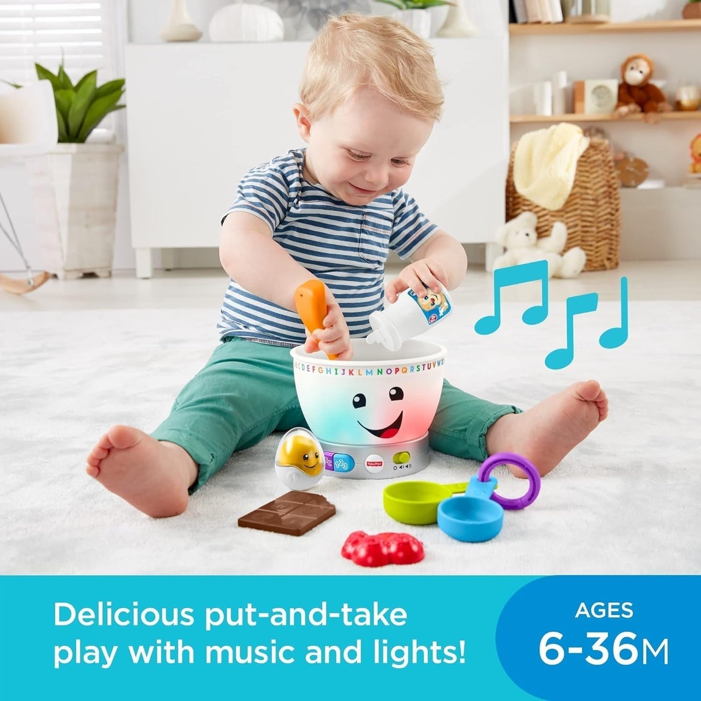 Fisher-Price Zabawka edukacyjna dla dzieci Śmiej się i ucz, Magiczna miska do mieszania kolorów z muzyką i światełkami od 6 miesiąca życia, GJW20 Baby Toys Naty Shop