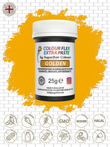 Barwnik spożywczy Sugarflair Colourflex Extra Paste Golden - Jadalny barwnik spożywczy do śmietany, czekolady, pasty cukrowej, lukru, kremówki, mieszanek ciast, ciast i nie tylko - 25g
