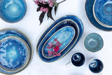 MĘSER 934092 Seria Frozen, Zestaw ceramicznych zastaw stołowych na 4 osoby, 16-częściowy serwis kombinowany o organicznych kształtach, serwis bejcowany na niebiesko, kamionka, ciemnoniebieski