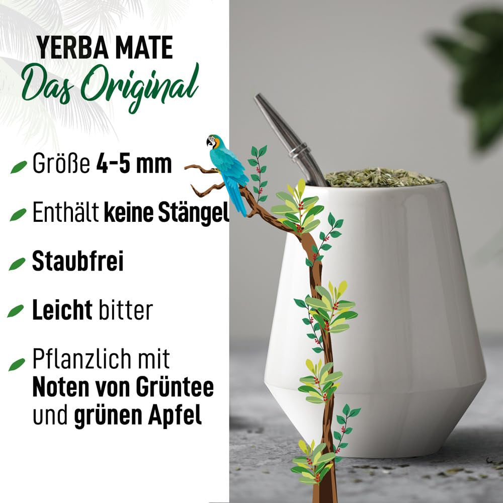 ORIGEENS BIO YERBA MATE TEA 1 KG - The Original I Niepalona, ​​liście, bez łodyżek, kurzu i okruchów I Napój energetyzujący i detoksykujący