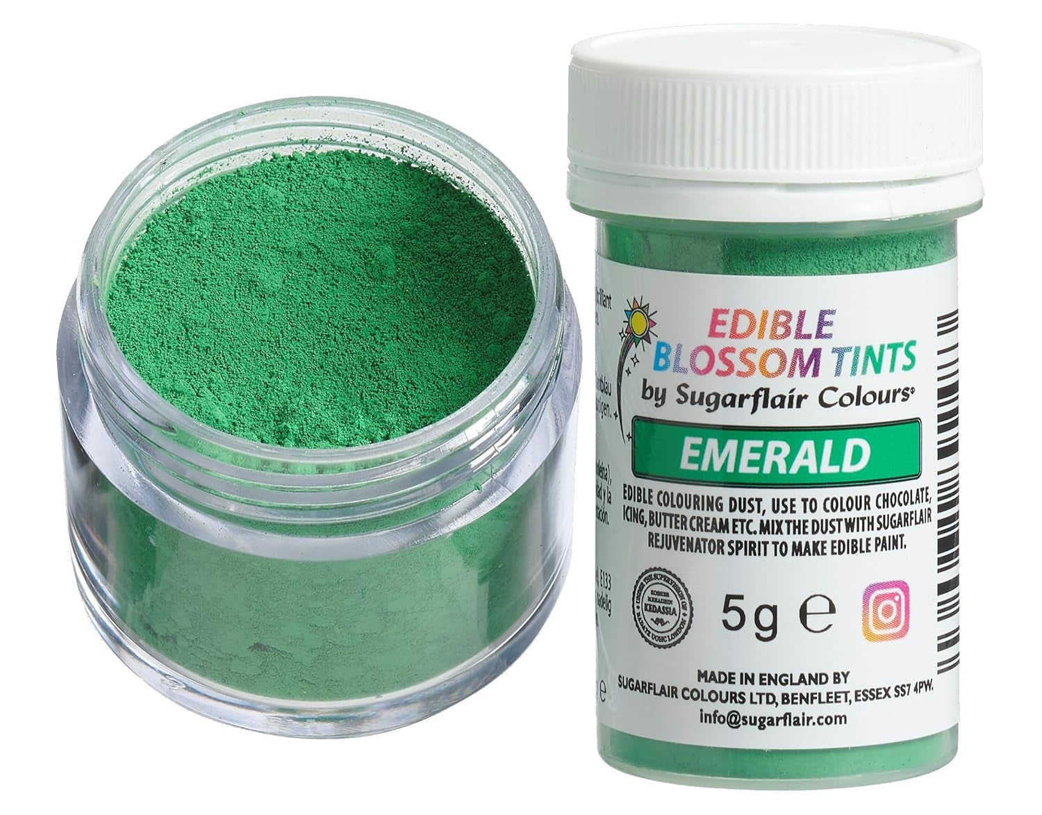 Sugarflair Blossom Tint Dust Emerald Barwnik spożywczy w proszku - Barwnik spożywczy w proszku do dekorowania ciast, pasty cukrowej, kremówki, lukieru, czekolady, kremu maślanego, makaroników i innych - 5G