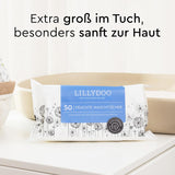 LILLYDOO Chusteczki nawilżane, 50 szt., 100% bez plastiku, bardzo duże, bezzapachowe