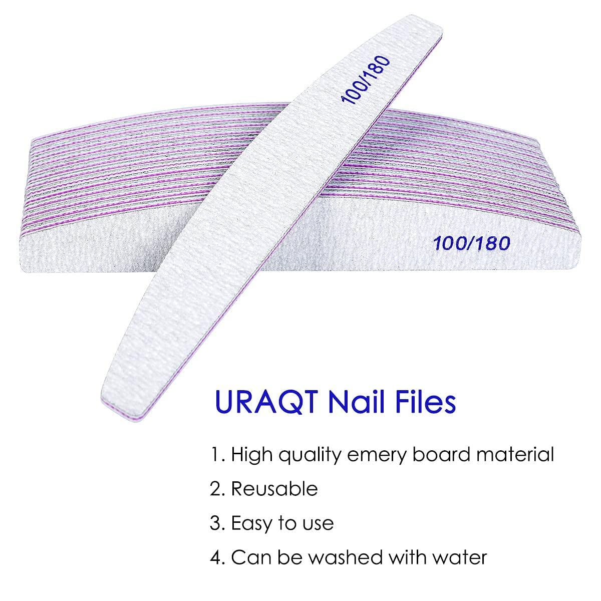 URAQT Professionelle Nagelfeile, 16 Stück, Feile 100/180, Waschbar, Für Nägel, Doppelseitig – Friseursalon, Haustiere (biały)