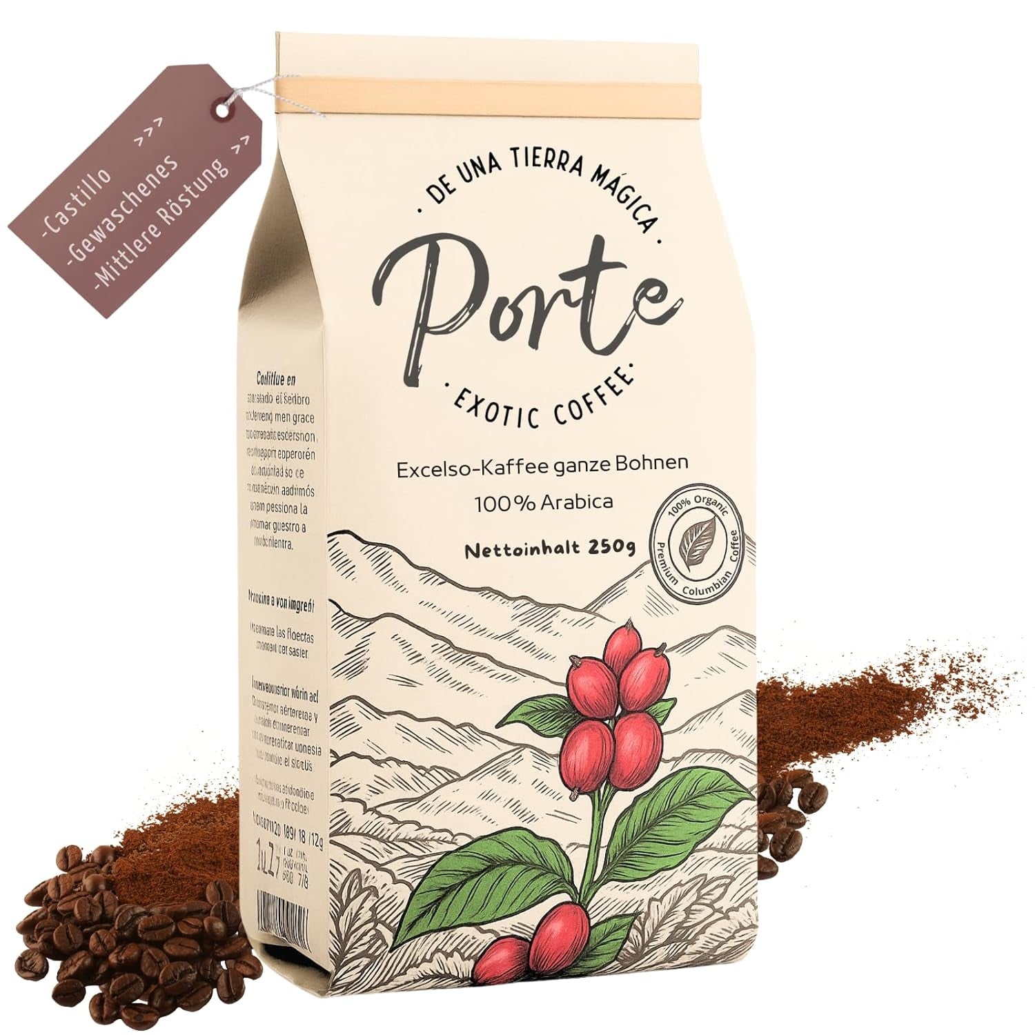 Spezialitätenkaffee Bohnen 100% Arabika Naturalna Mittlere Röstung Gewaschener Prozess Zitrus Schokolade Karamell Schattenanbau Sierra Nevada (250 g, Castillo)