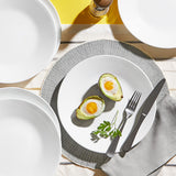 Zestaw obiadowy Winter Frost dla 4 osób, 12 sztuk, zastawa stołowa Premium z niezwykle wytrzymałego szkła Vitrelle™, można myć w zmywarce, można używać w kuchence mikrofalowej i mikrofalowej, świąteczny zimowy design