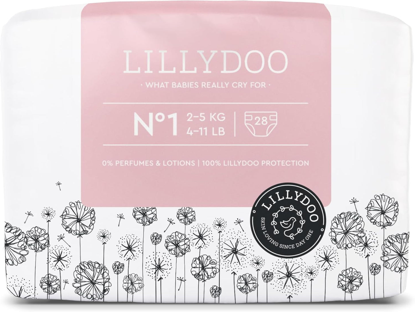 LILLYDOO Pieluszki dziecięce Przyjazne dla skóry - rozmiar 3 (6-10 kg), 29 sztuk, niezawodna ochrona przed wyciekami, miękkie, bezzapachowe i bez balsamu dla skóry wrażliwej, testowane dermatologicznie