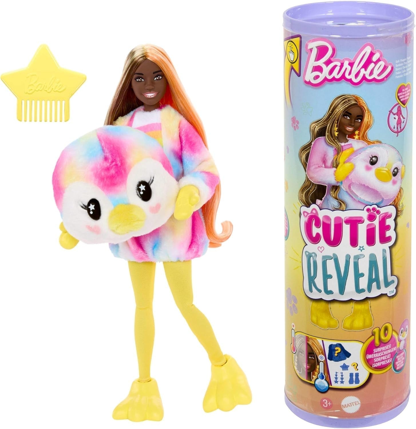 Lalka Barbie Cutie Reveal i akcesoria, pluszowy kostium króliczka Batik i 10 niespodzianek zmieniających kolor, seria Color Dream, HRK38 Naty Shop Pinguin Batik Dolls