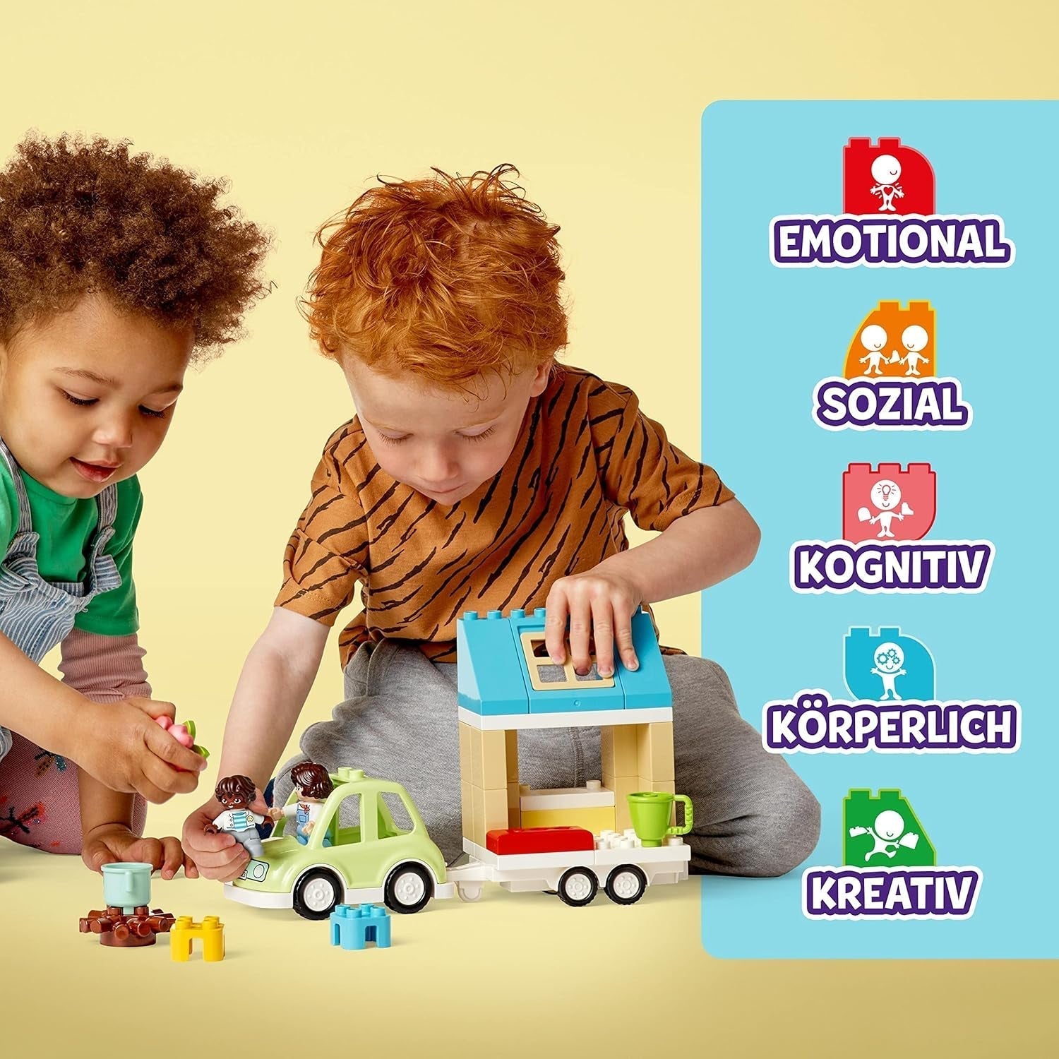 LEGO 10986 DUPLO At Home On Wheels, zabawkowy samochód z dużymi klockami, figurkami i samochodzikiem dla chłopców i dziewcząt od 2 lat, rozwija umiejętności motoryczne Zestawy do budowania Besuche den LEGO-Store