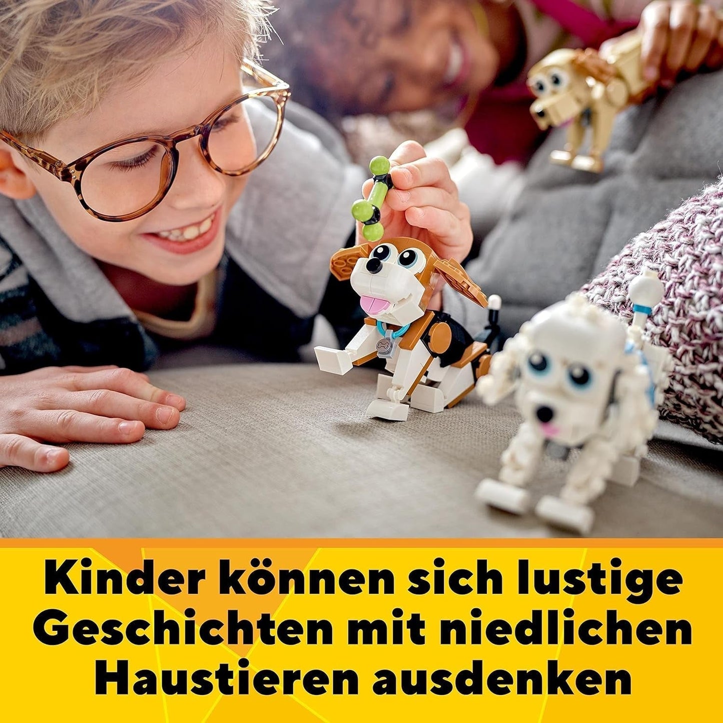 LEGO 31137 Creator Zestaw 3 w 1 ze słodkim psem z figurkami zwierząt Jamnik, mops, pudel i inne zabawki dla dzieci w wieku powyżej 7 lat, prezent dla miłośników psów Zestawy do budowania Besuche den LEGO-Store