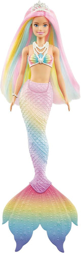 Barbie Dreamtopia tęczowa magiczna syrenka, Barbie syrenka z tęczowymi włosami, lalka zmieniająca kolor aktywowana wodą, zabawka dla 3 lat, prezent dla dziewczynek, lalki GTF89 Naty Shop