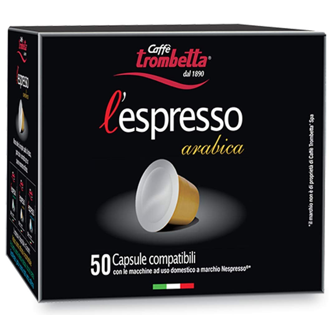 Caffè TROMBETTA L 'Espresso, Włochy Kaffee Nespresso kompatybilne Kapseln. Aus 100% Arabica mit einem vollmundigen und körperreichen - 50 Kapseln, 50 Stück (1 opakowanie)