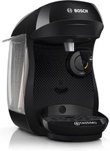 Bosch Tassimo Happy Friendly TAS102E Ekspres do espresso w kapsułkach, ponad 70 napojów, odpowiedni do wszystkich filiżanek, Auto-Stop, zrównoważony, idealne dozowanie, oszczędzający miejsce, 1400 W, czarny