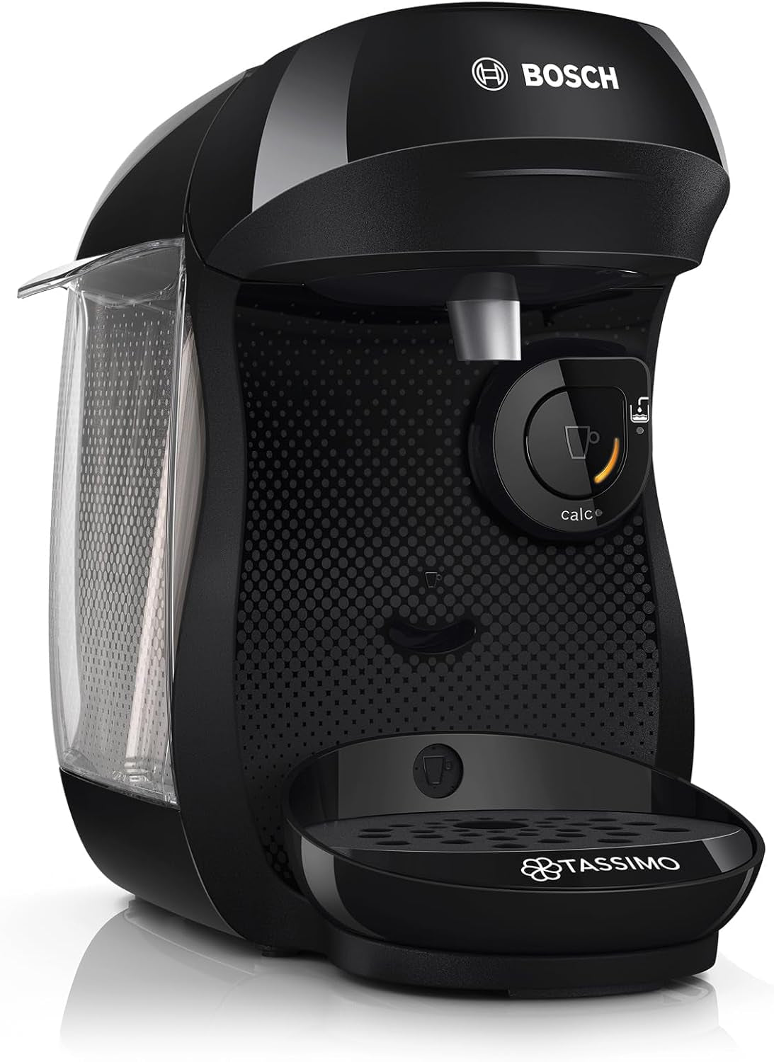 Bosch Tassimo Happy Friendly TAS102E Ekspres do espresso w kapsułkach, ponad 70 napojów, odpowiedni do wszystkich filiżanek, Auto-Stop, zrównoważony, idealne dozowanie, oszczędzający miejsce, 1400 W, czarny
