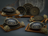 CreaTable, 23588, seria MANDALA GOLD - czarna, 12-częściowy zestaw naczyń obiadowych, zestaw talerzy porcelanowych, można myć w zmywarce i używać w kuchence mikrofalowej, jakość produkcji