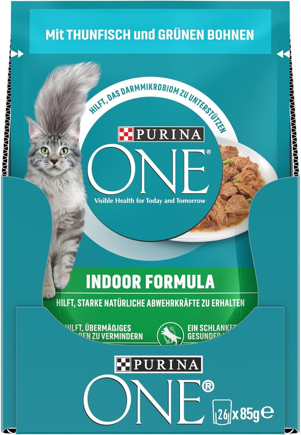 PURINA ONE Mokra karma dla kotów formuła do użytku domowego, delikatne kawałki w sosie dla domowych kotów z tuńczykiem, opakowanie 26 szt. (26 x 85 g)