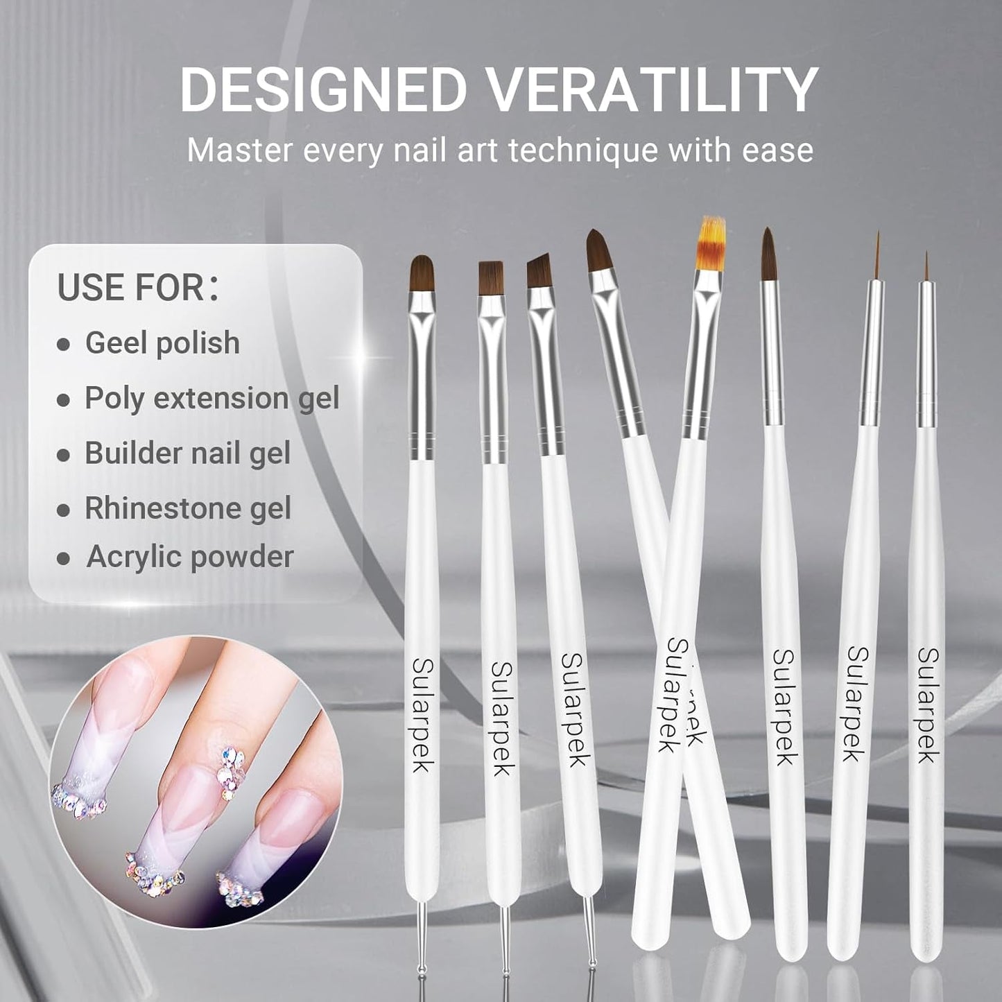 Sularpek 8 Stück Nagel Pinsel Set, Pinsel Für Gelnägel, Nageldesign Pinsel, Narzędzia do zdobienia paznokci, Nailart Pinsel Für Gel Acryl Nägel Nailart