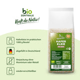 Biocentralne organiczne otręby owsiane 1 kg | Korzystny pakiet | Źródło białka o wysokiej zawartości błonnika | Naturalnie wegańskie | Z rolnictwa UE | Niska zawartość cukru