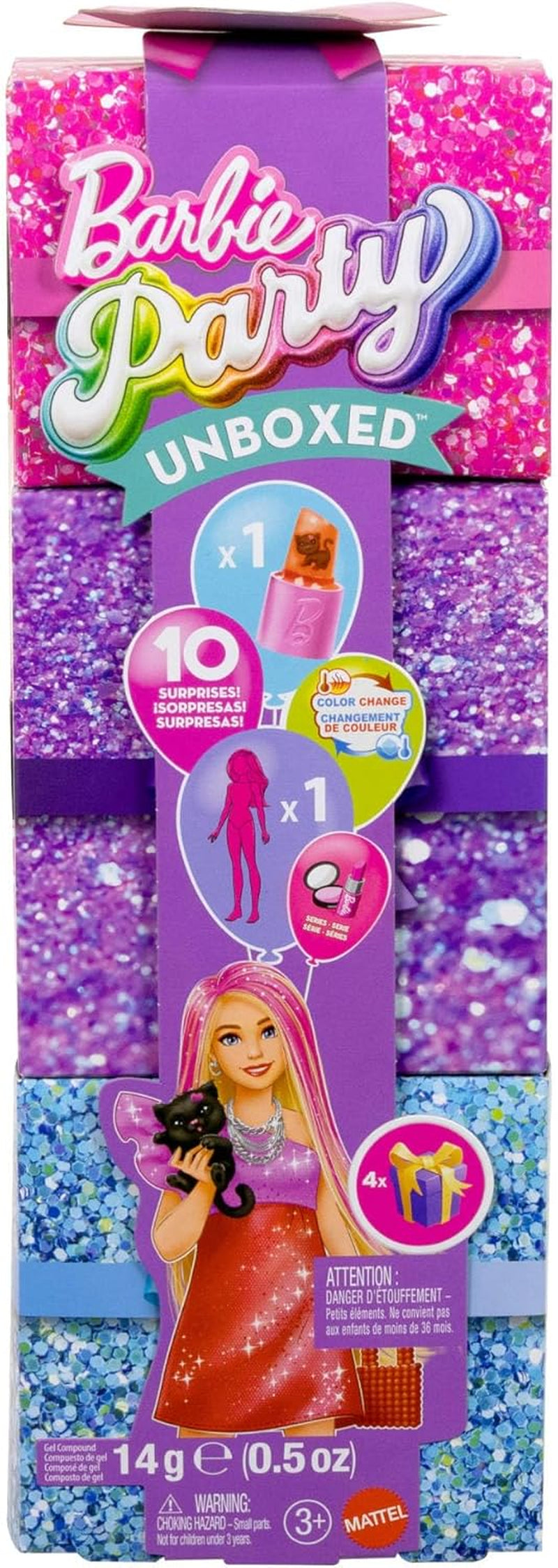 Lalka Barbie Party bez pudełka i akcesoriów, seria Glam Party z 10 niespodziankami, w tym jasnoczerwona lalka z efektem zmiany koloru, JFY68
