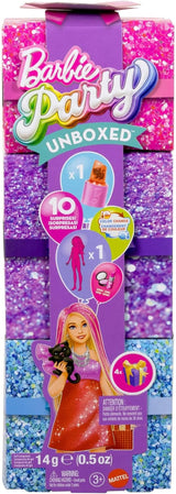 Lalka Barbie Party bez pudełka i akcesoriów, seria Glam Party z 10 niespodziankami, w tym jasnoczerwona lalka z efektem zmiany koloru, JFY68