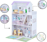 Teamson Kids Olivia's Little World Gigantyczny domek dla lalek z 16 akcesoriami dla lalek, drewniany domek dla lalek z meblami, 3-piętrowy, 30 cm domek dla lalek dla dzieci w wieku 3+