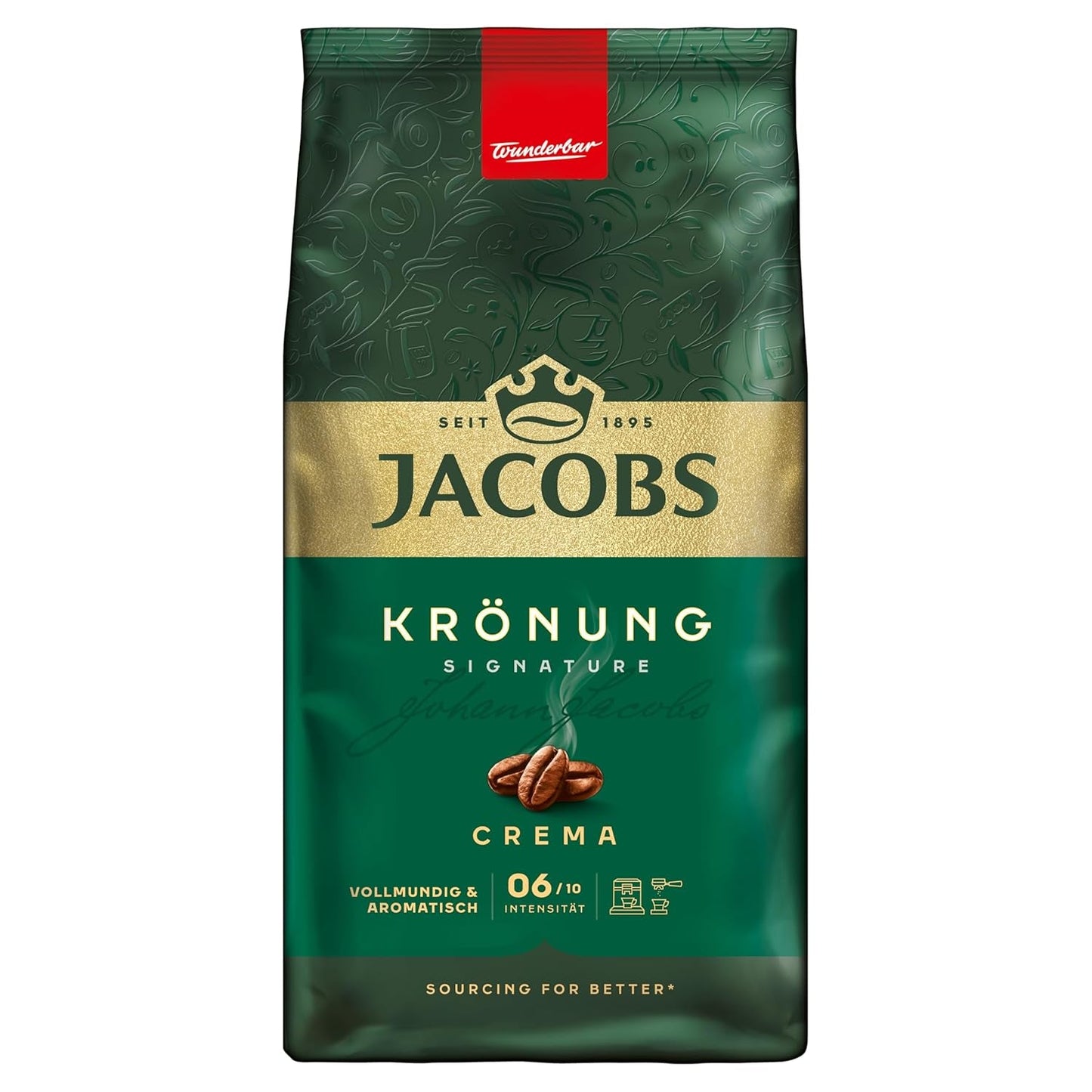 Jacobs Café Crema Gold Kaffeebohnen 1Kg – Vollmundig, Aromatisch, Fruchtige Notes, Arabica & Robusta Bohnen, Intensität 5/10, Ideal Für Café Crema Naty Shop Krönung Crema 1 Kg