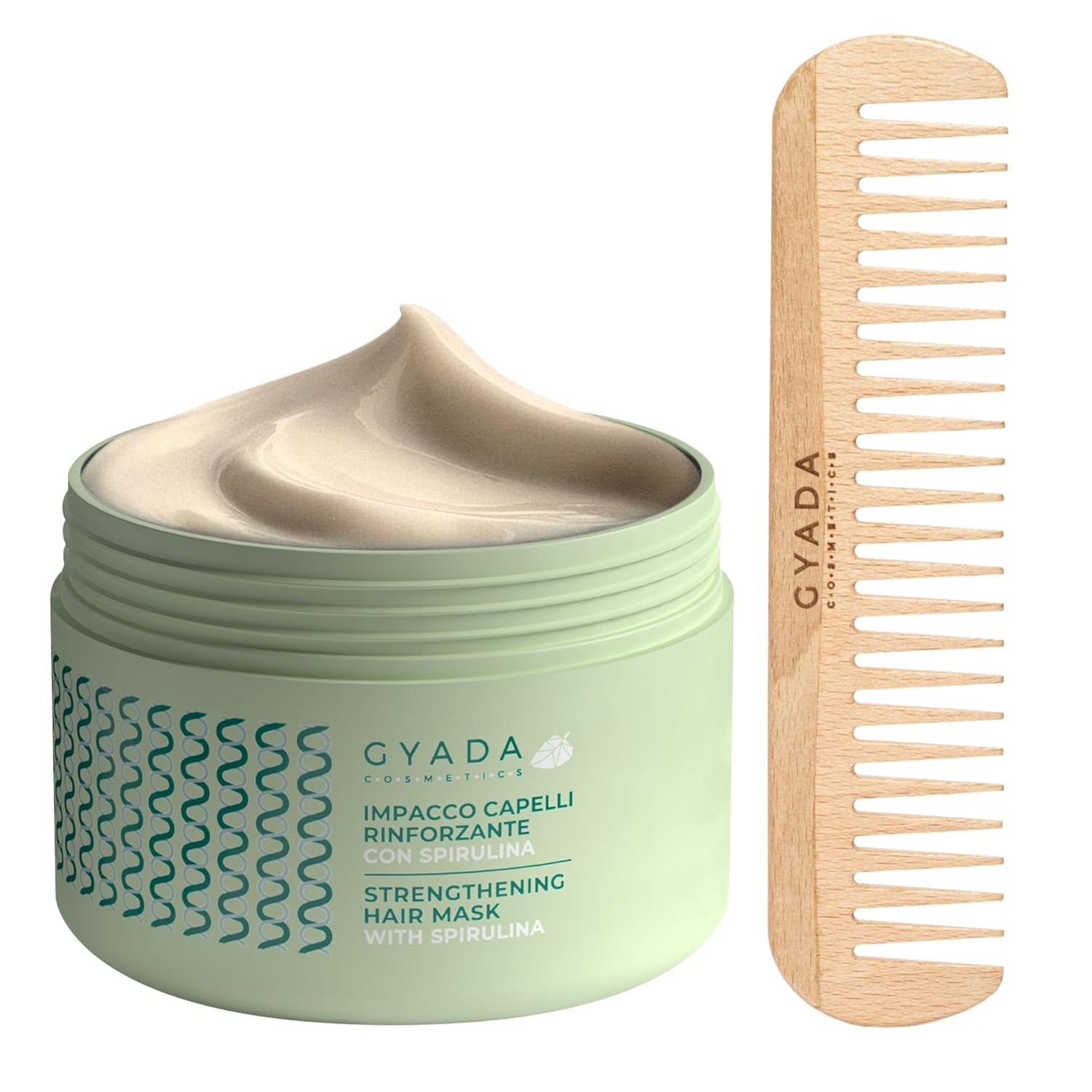 GYADA COSMETICS Spirulina Zestaw wzmacniający włosy Odżywczy przeciw wypadaniu włosów Podwójne końcówki Działa 250 ml + grzebień z drewna bukowego Idealny do rozczesywania wszystkich rodzajów włosów Naty Shop Maska do włosów Domyślny tytuł