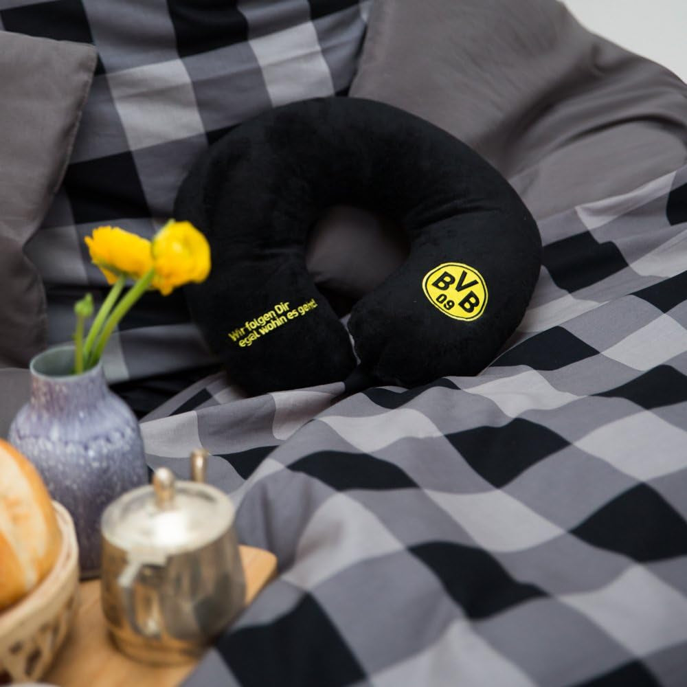 Poduszka pod szyję Borussia Dortmund unisex Bvb Nakkepude, czarno-żółta, 34 x 31 5 cm EU Naty Shop Poduszki podróżne
