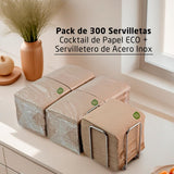 300 szt. serwetek papierowych koktajlowych, w 100% nadających się do recyklingu i biodegradowalnych, stojak na serwetki ze stali nierdzewnej, serwetki ekologiczne, 10 x 10 cm, złożone.