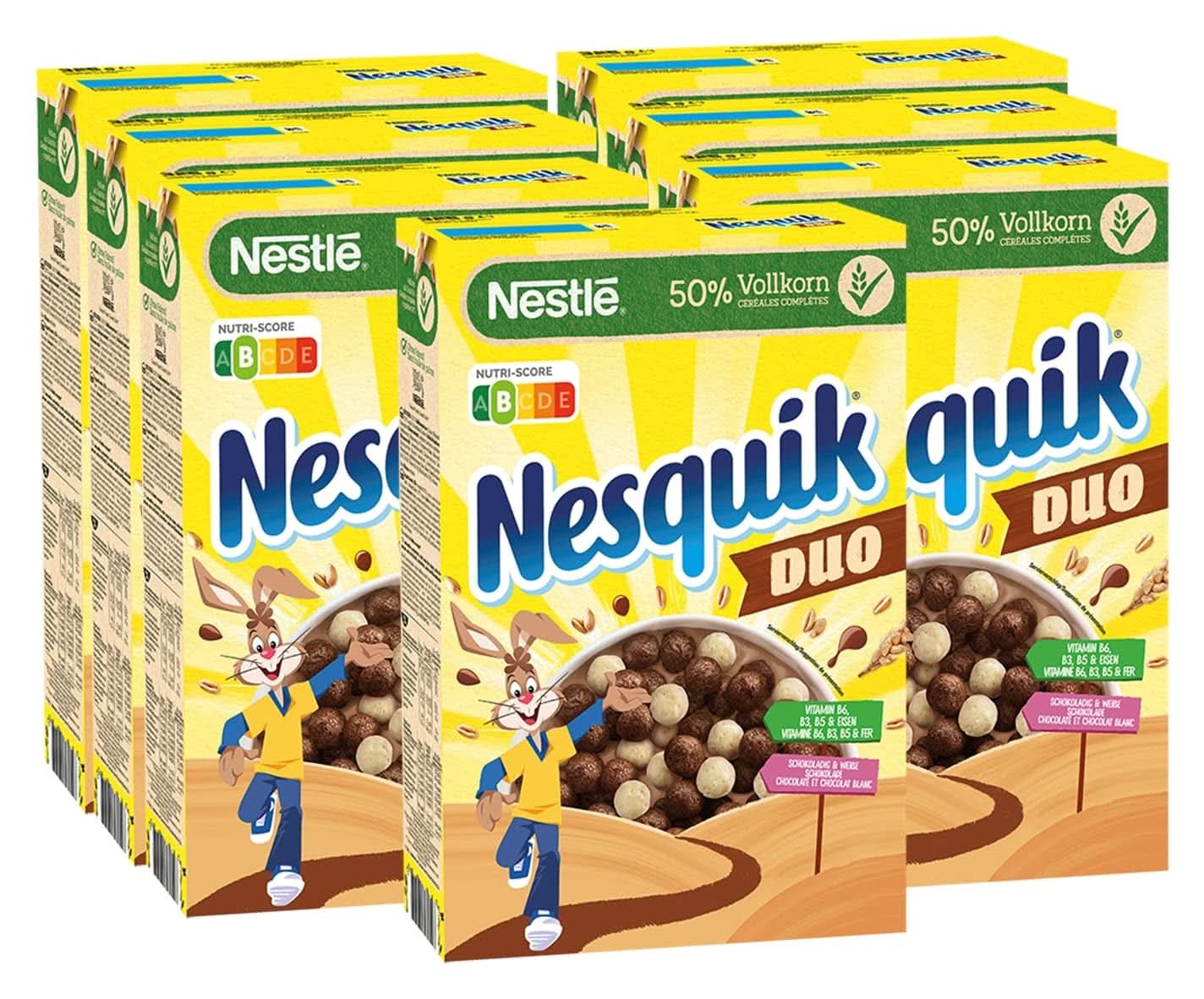 NESTLE Nesquik Duo, płatki zbożowe z ciemnej i białej czekolady z mąką pełnoziarnistą, opakowanie 7 x 325 gramów Naty Shop Płatki śniadaniowe