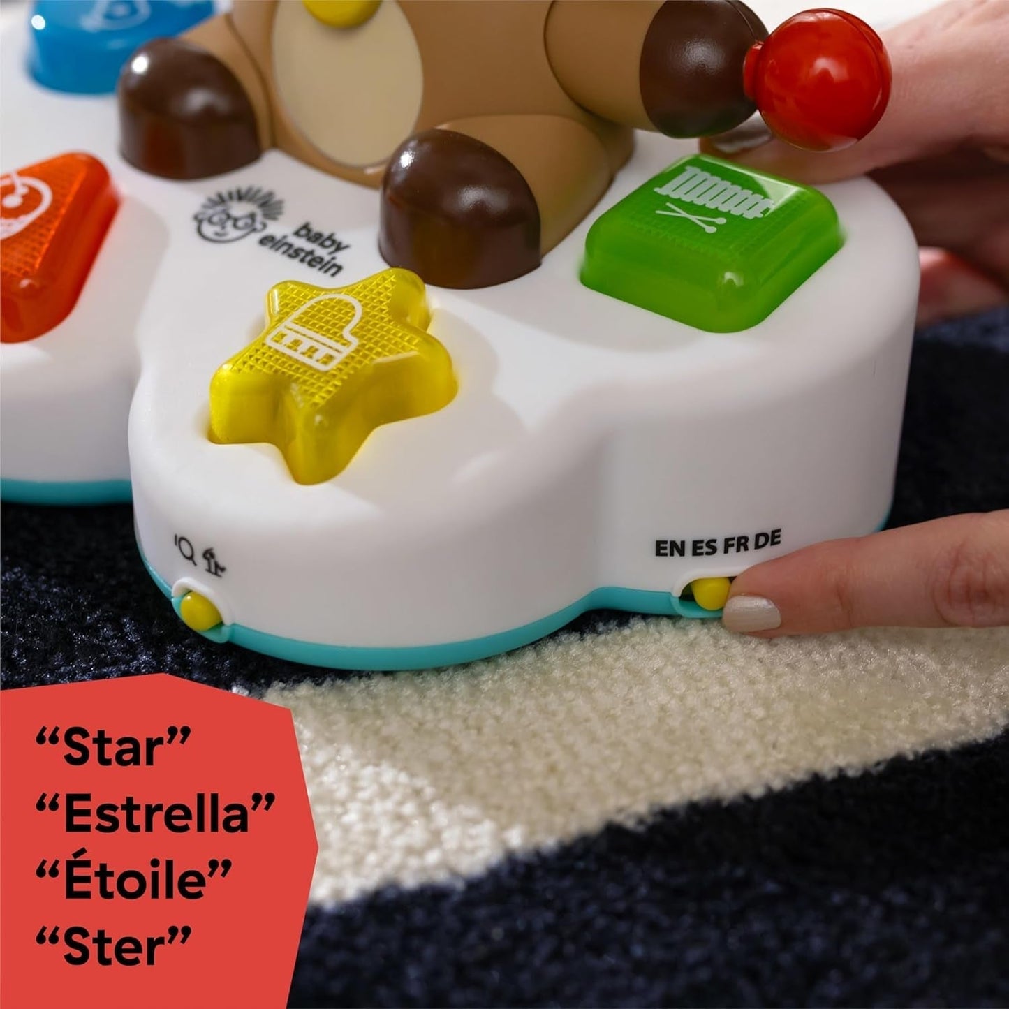 Baby Einstein, Drum & Learn Dean Muzyczna zabawka edukacyjna – multisensoryczna zabawka dla dziecka, 2 tryby gry, kolory, kształty i instrumenty, ponad 50 dźwięków, zabawki dla dzieci od 6 miesiąca życia Naty Shop