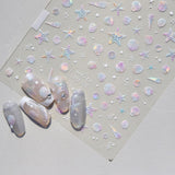 JMEOWIO 3D Nagelsticker Aurora Muschel Seestern Nail Art Naklejka Selbstklebend Nagelaufkleber 5D Stereoskopisch Ozean Thema Dekoration Nageldesign Zubehör 1 Blatt
