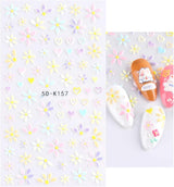 JMEOWIO 3D Nagelsticker Frühling Blumen 5 Blatt Nagelaufkleber 5D Stereoskopisch Selbstklebend Bunte Blüte Nail Art Naklejka Dekoracja Nageldesign Zubehör