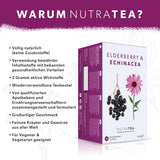 Nutra Tea Herbata z czarnego bzu i echinacei, Herbata na odporność i przeziębienie, Herbata wspomagająca odporność, Walka z przeziębieniem, 20 torebek na herbatę wielokrotnego użytku, Naturalna herbata ziołowa