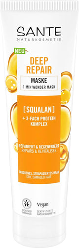 SANTE Natural Cosmetics Maska głęboko regenerująca Skwalan + 3x kompleks proteinowy, Wegańska maska do włosów intensywnie nawilżająca i elastyczna, naprawia i regeneruje zniszczone włosy, 150ml Naty Shop Maska do włosów Domyślny tytuł