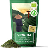 Naturalebio Japońska herbata Sencha - 200 g Organiczna herbata zielona - 100% czysta i naturalna zielona herbata Sencha - luźne liście z pierwszego zbioru - produkt ekologiczny uprawiany w Japonii